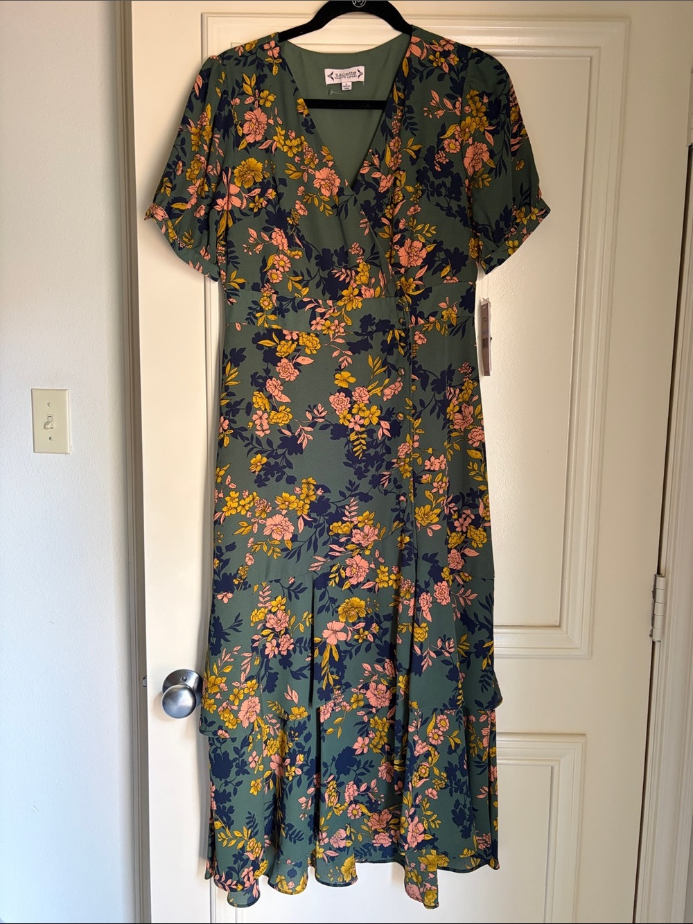 NWT Nanette Olive Green Floral Wrap-Style Midi Dress